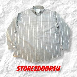Men's ARROW DOVER Gray and White Striped LS Button Down Shirt 17 - 34 BIG